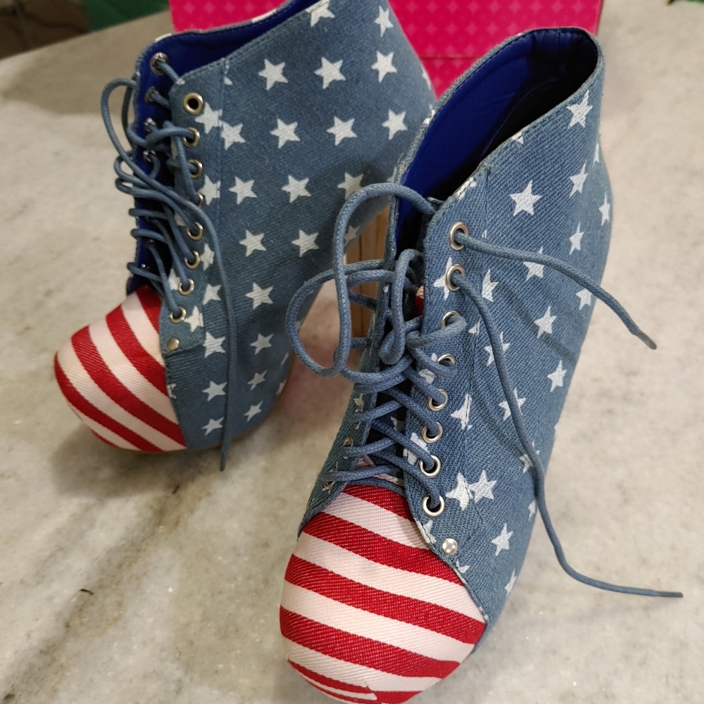 Red, White and blue heels